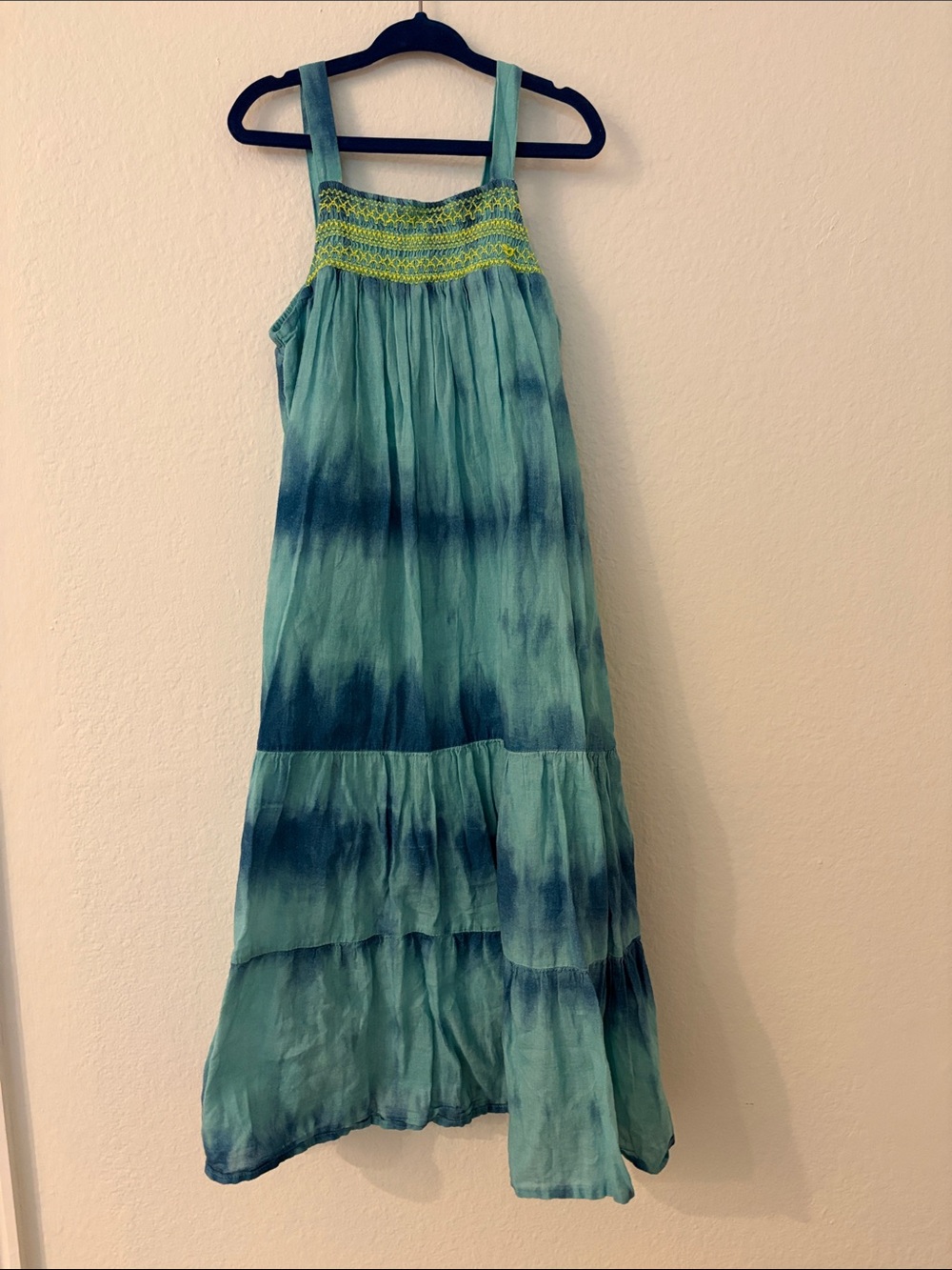Cat & Jack Teal Tie-Dye Maxi Dress with Yellow Smocked Top